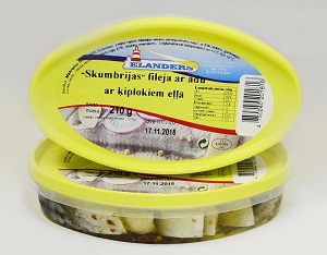 Skumbrijas fileja ar ādu ar ķiplokiem eļļā